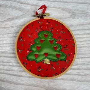 Rare 80's Christmas Tree Embroidery Hoop Ornament Vintage Holiday Decor Craft